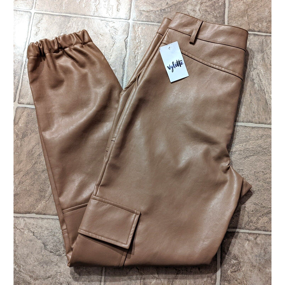 New Vylette sz Jr 11 Faux Leather Cargo Jogger Pants brown or tan X1